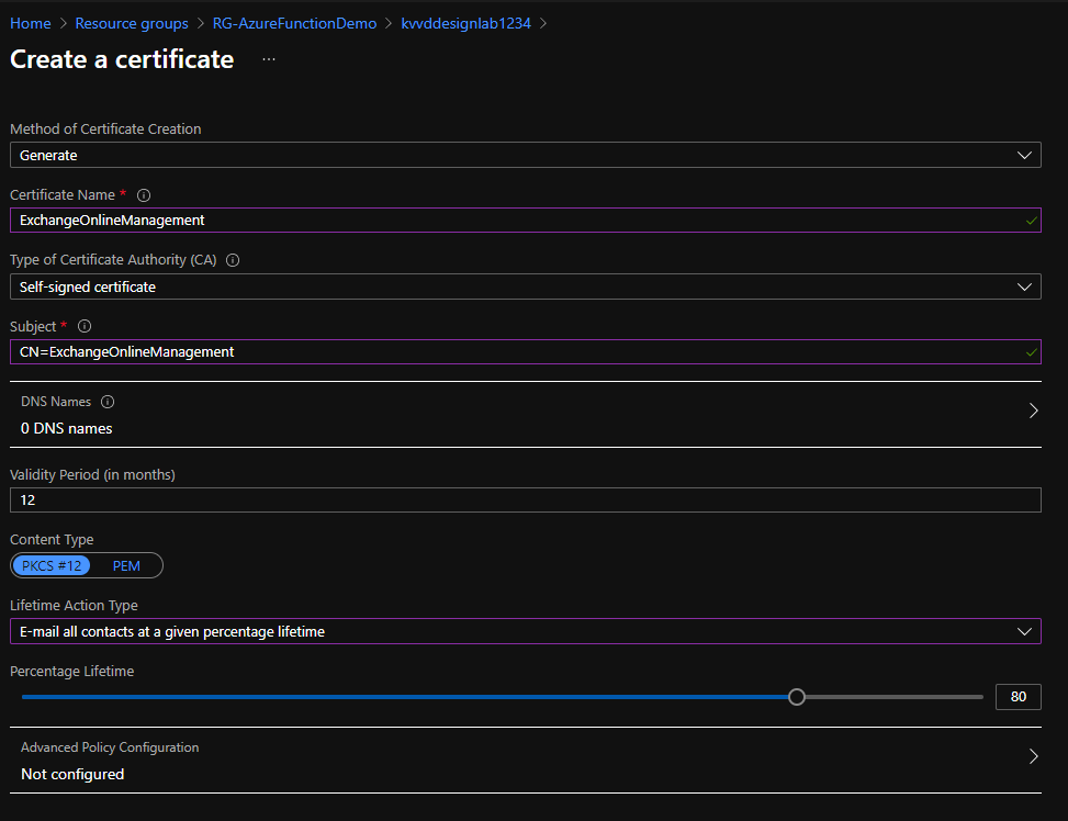 Create Certificate
